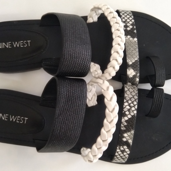 NINE WEST Hollah Flat Sandals - Black Multi  - New-  size 9.5 - Picture 1 of 12